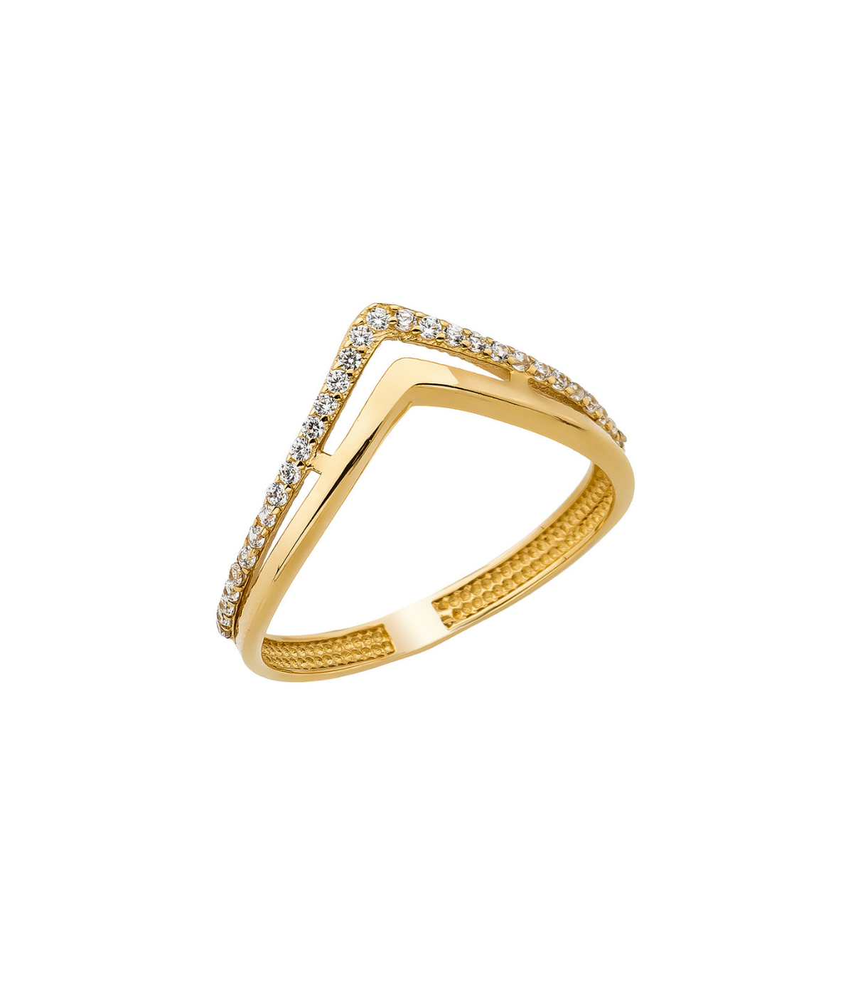 14K Solid Gold V Shaped CZ Chevron Ring - Rings