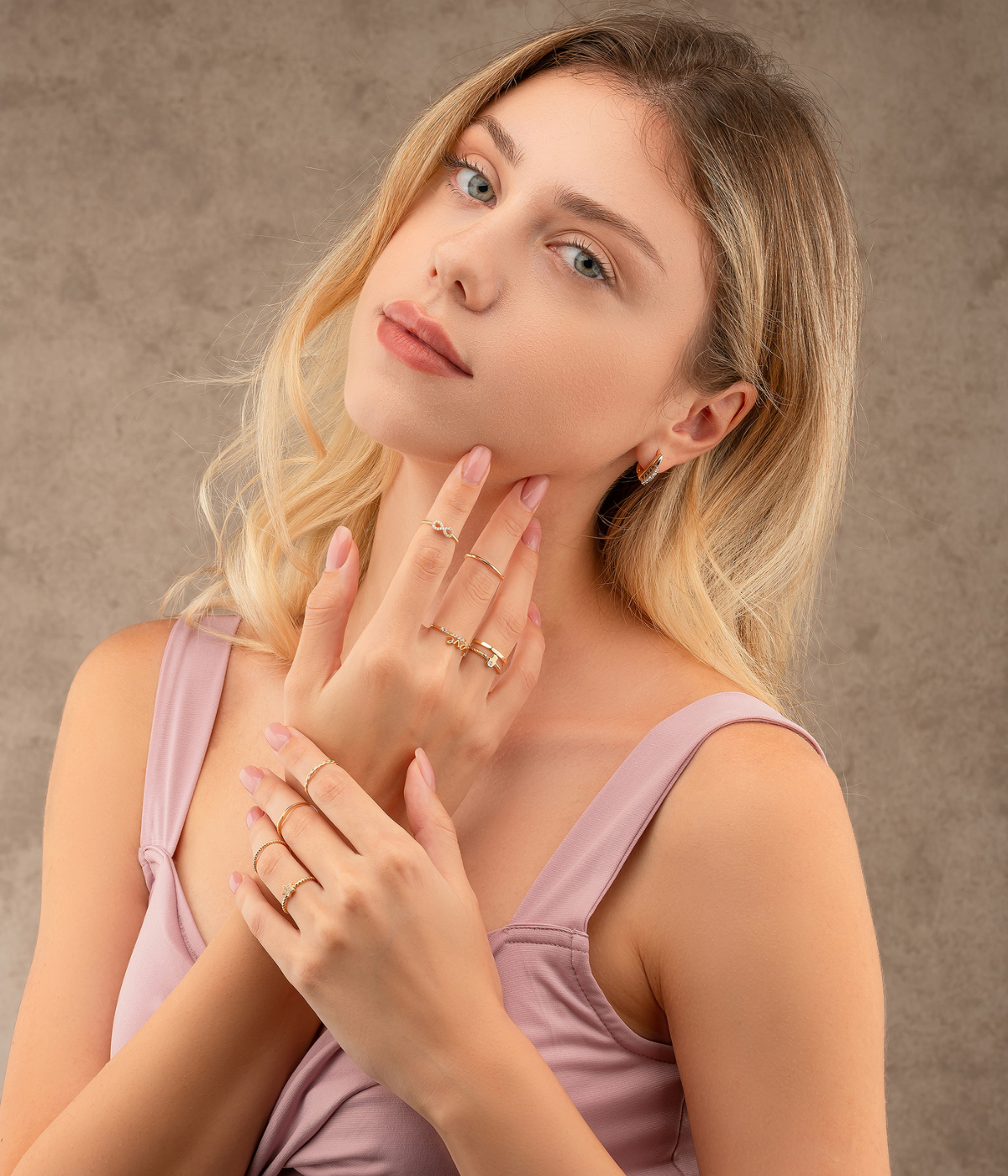 14K Solid Gold V Shaped Stackable Ring - Rings