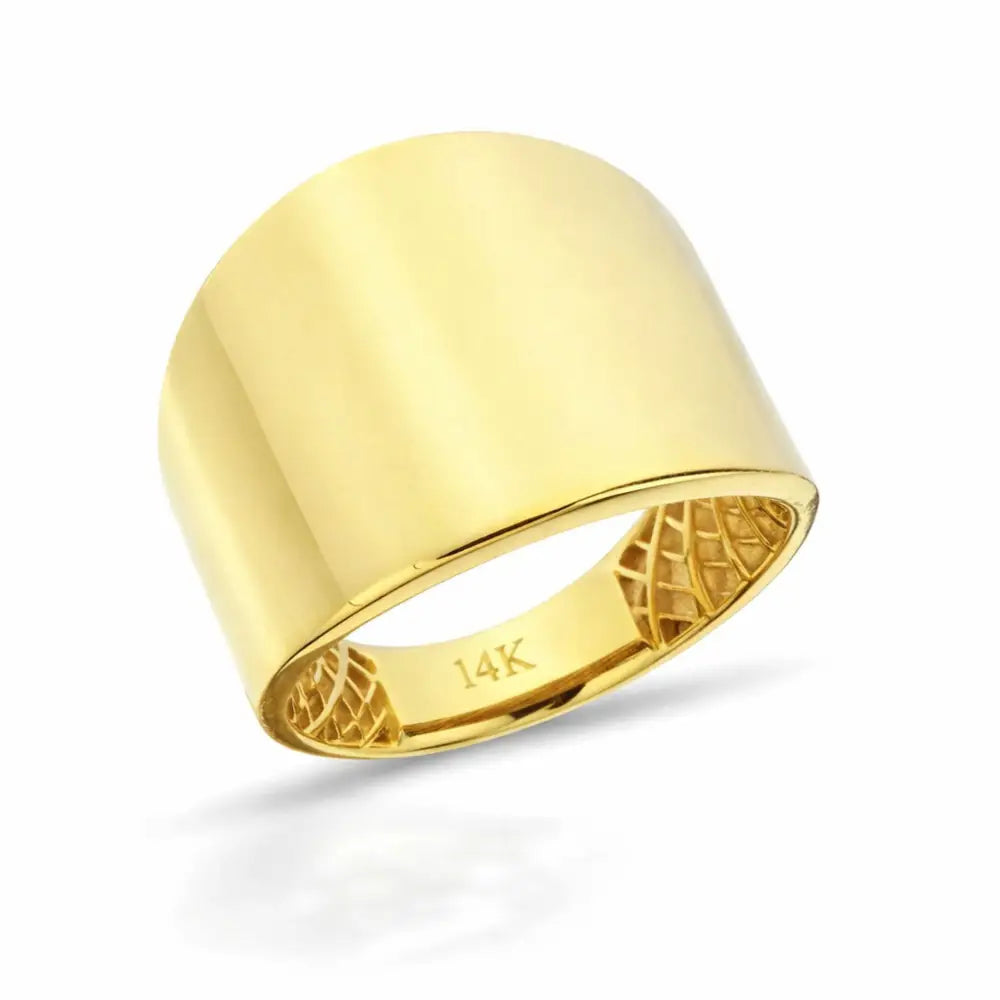 14K Solid Gold Wide Cigar Ring 14mm Bold Statement Band for Men Women Chunky Plain Gold Wedding Band Large Unisex Ring
