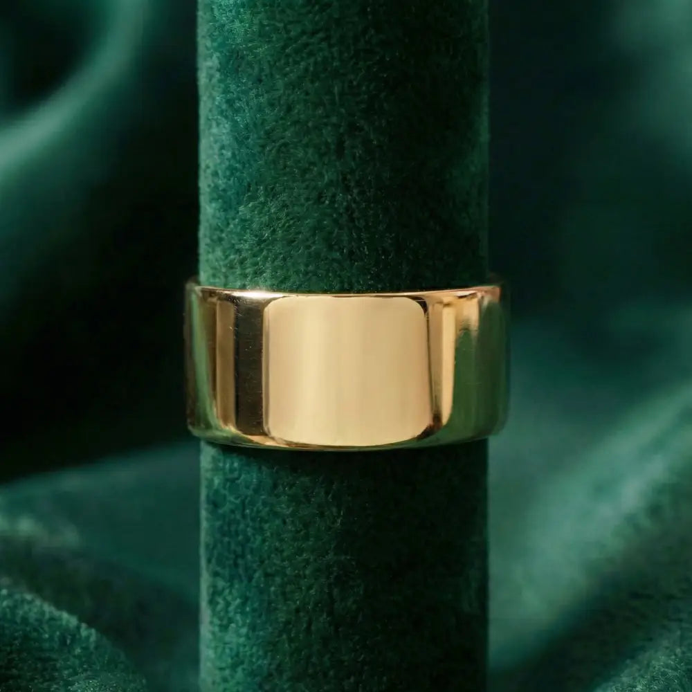 14K Solid Gold Wide Cigar Ring 14mm Bold Statement Band for Men Women Chunky Plain Gold Wedding Band Large Unisex Ring