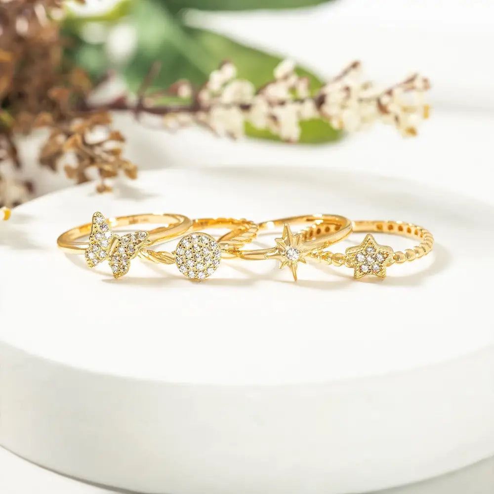 14K Yellow Gold Braided Wedding Ring with Simulated Diamond for Woman