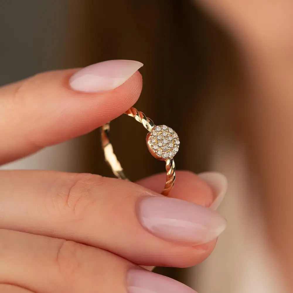 14K Yellow Gold Braided Wedding Ring with Simulated Diamond for Woman