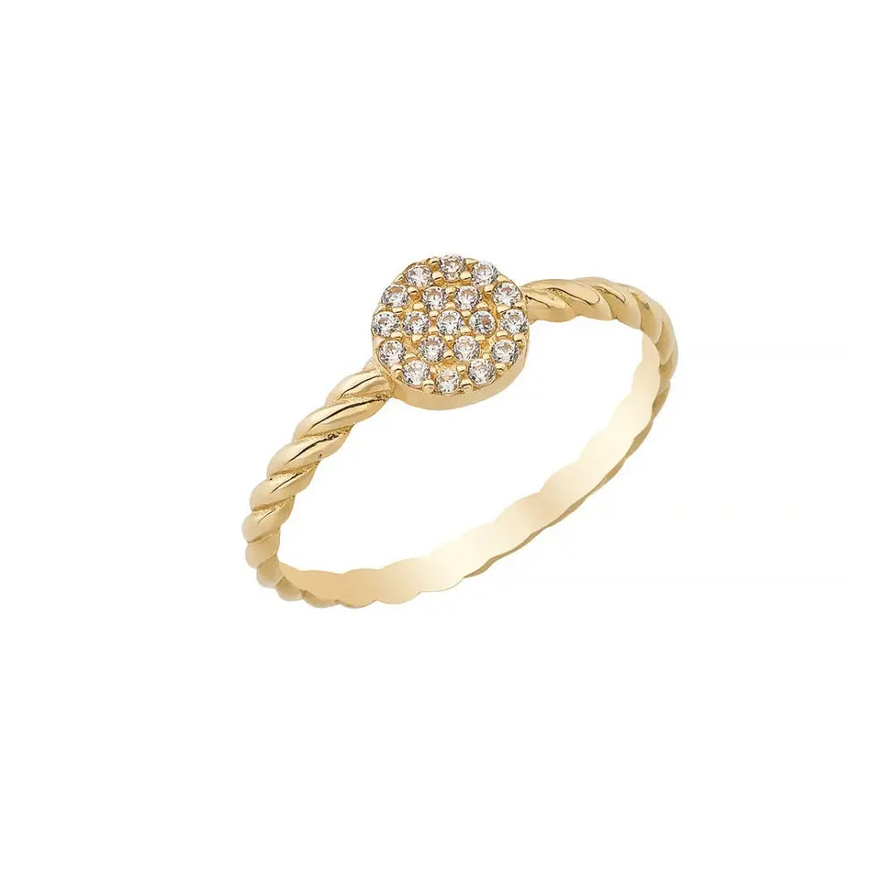14K Yellow Gold Braided Wedding Ring with Simulated Diamond for Woman