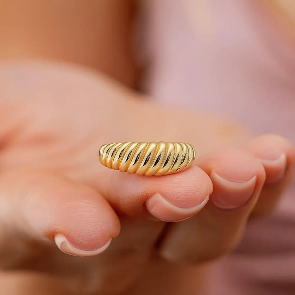 14K Yellow Gold Croissant Dome Ring Chunky Statement Ring