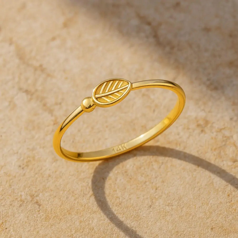 14K Yellow Gold Floral Leaf Band Ring Nature Inspired Wedding Jewelry