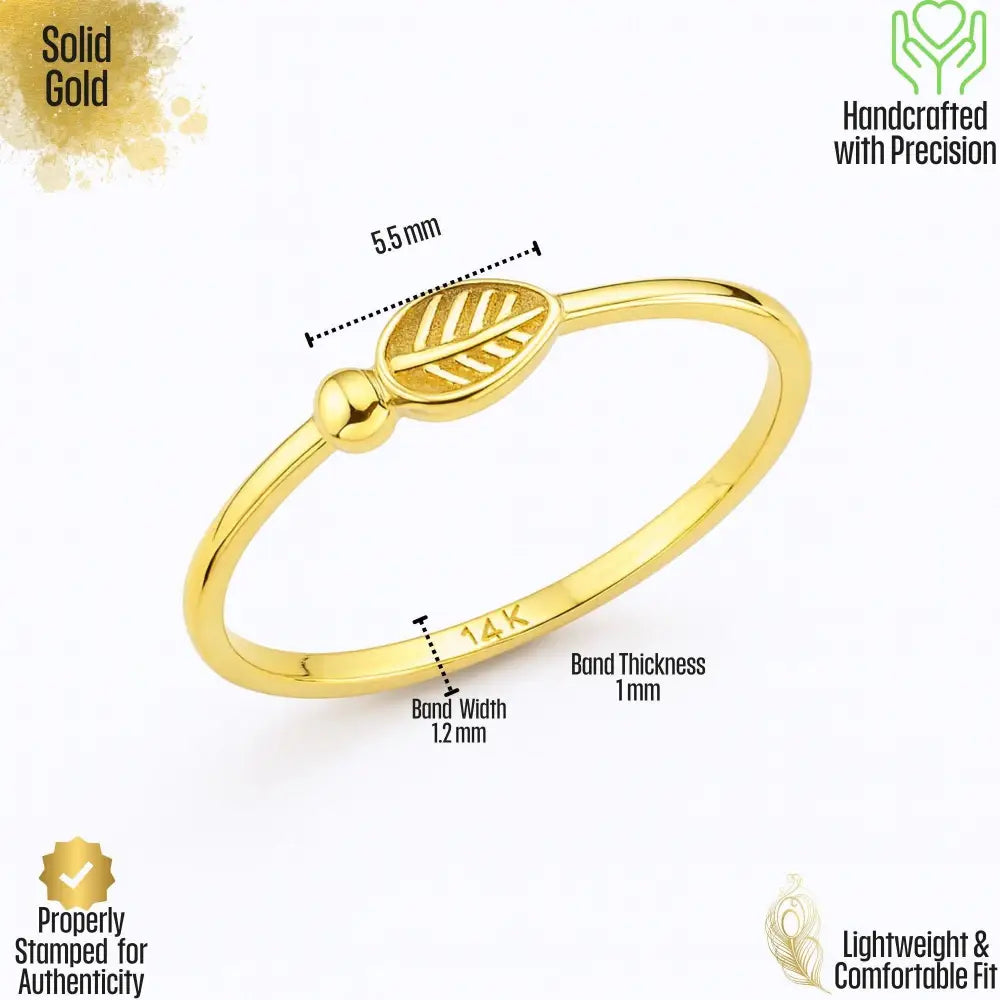 14K Yellow Gold Floral Leaf Band Ring Nature Inspired Wedding Jewelry