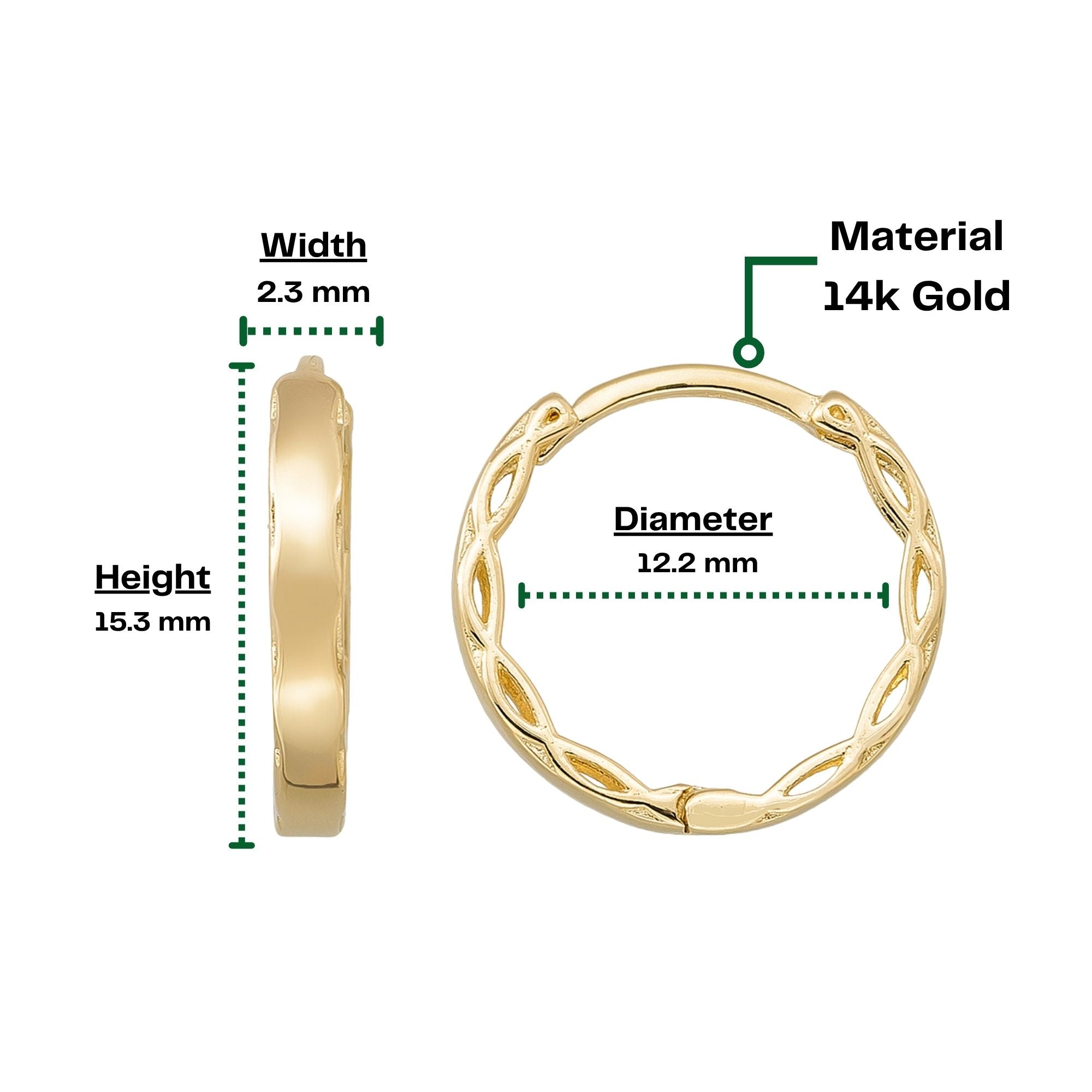 14K Yellow Gold Infinity Braid Huggie Earrings | Twisted Rope Knot Hoops for Women - Hoop Earrings