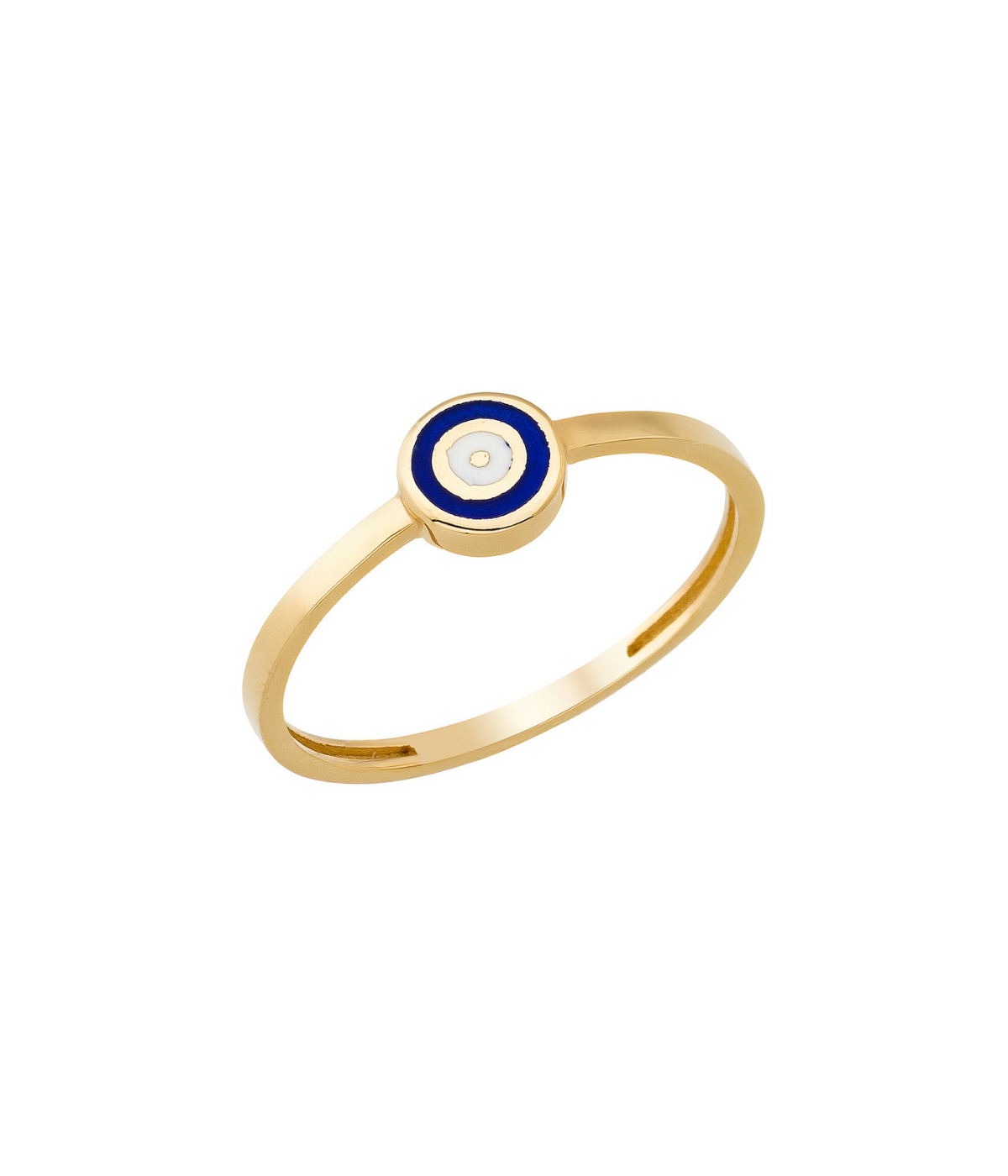 14KYellow Gold Circle Evil Eye Ring Blue - Rings