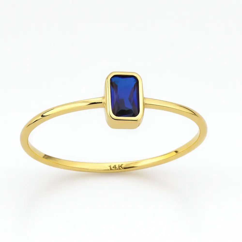 Baguette Sapphire Ring 14K Gold Bezel Setting Minimalist Wedding Ring for Women