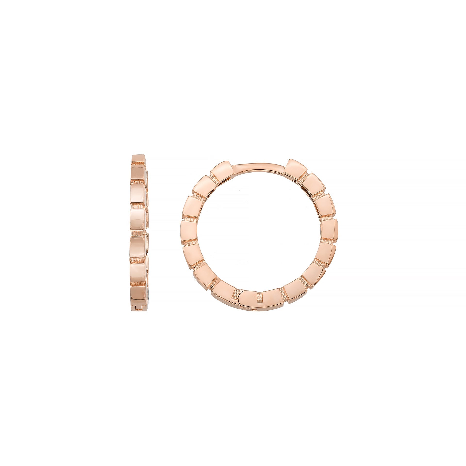 Beaded Huggies Hoop Earrings 14K Solid Gold | Ribbed Braided Statement Hoops Wedding Huggy Earrings for Women - Single