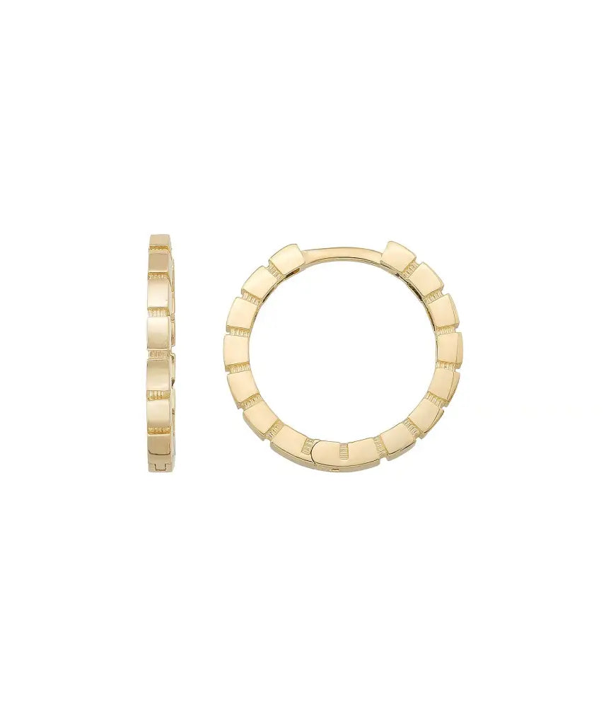 Beaded Huggies Hoop Earrings 14K Solid Gold | Ribbed Braided Statement Hoops Wedding Huggy Earrings for Women - Single