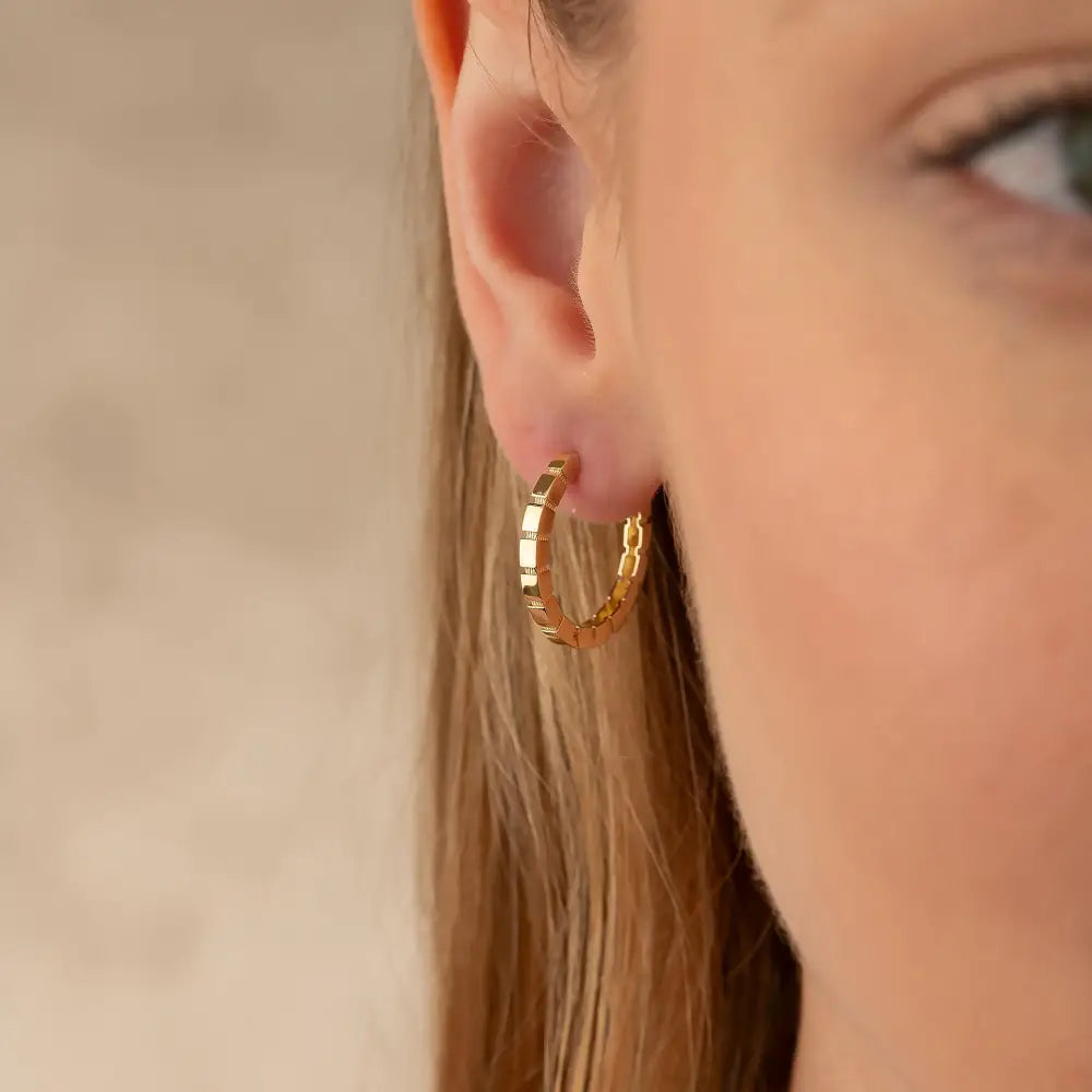 Beaded Huggies Hoop Earrings 14K Solid Gold | Ribbed Braided Statement Hoops Wedding Huggy Earrings for Women - Hoop