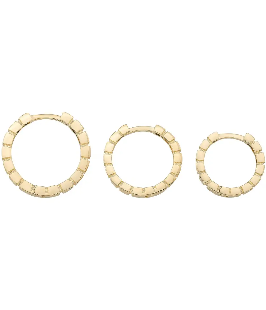 Beaded Huggies Hoop Earrings 14K Solid Gold | Ribbed Braided Statement Hoops Wedding Huggy Earrings for Women - Hoop