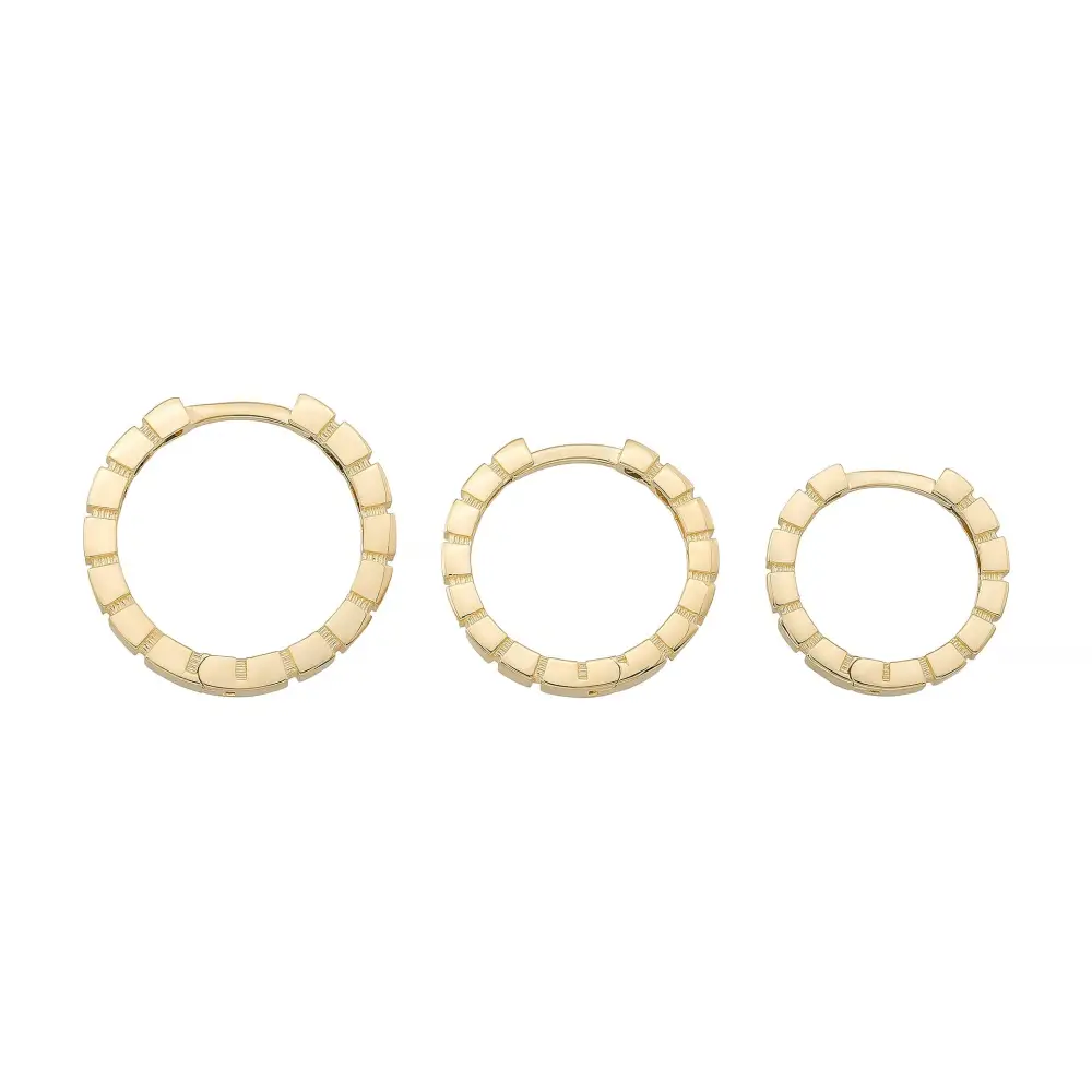 Beaded Huggies Hoop Earrings 14K Solid Gold | Ribbed Braided Statement Hoops Wedding Huggy Earrings for Women - Hoop