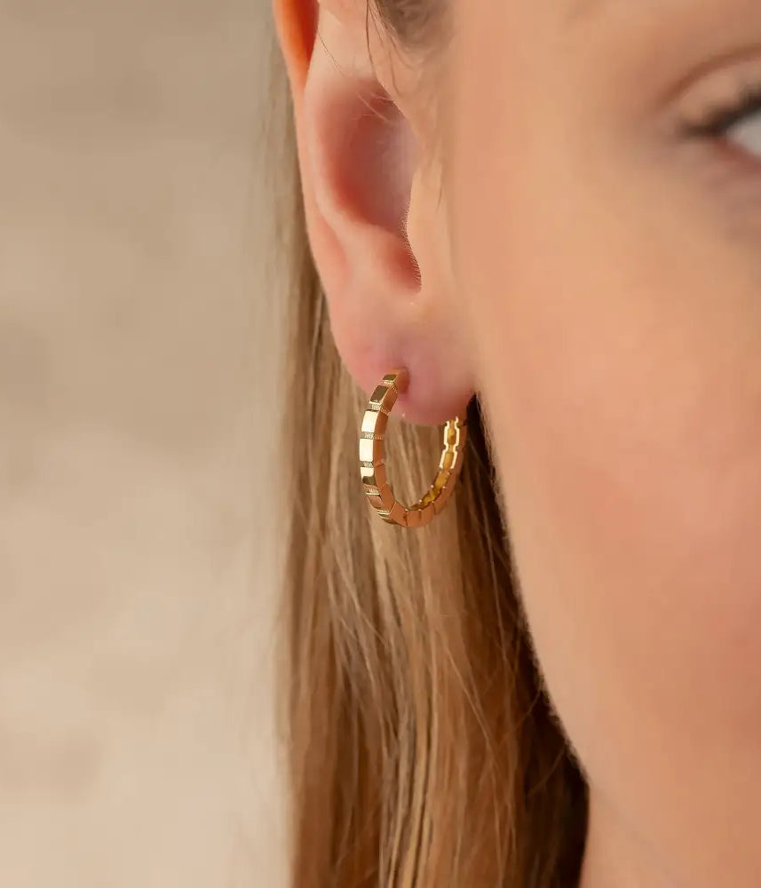 Beaded Huggies Hoop Earrings 14K Solid Gold | Ribbed Braided Statement Hoops Wedding Huggy Earrings for Women - Hoop