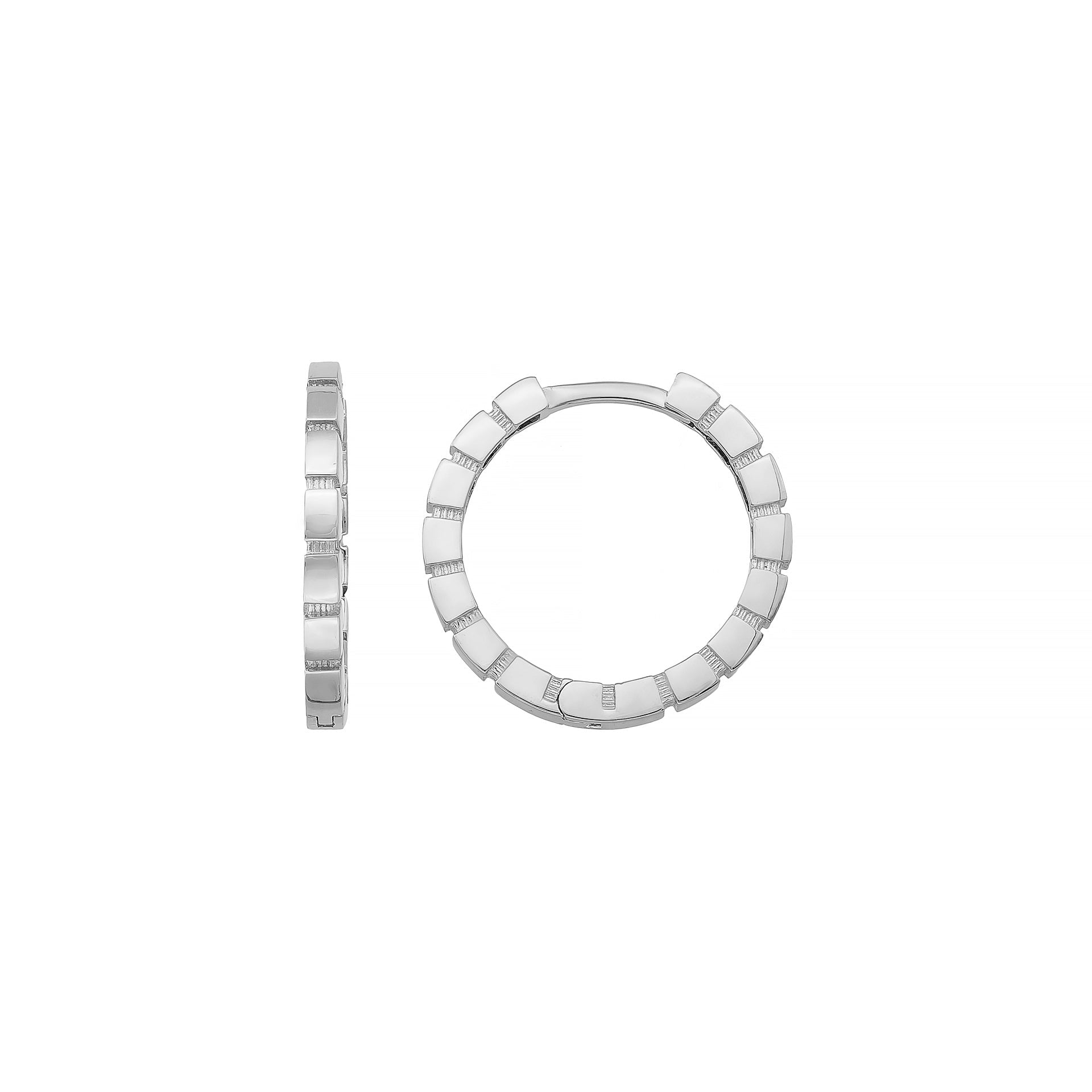 Beaded Huggies Hoop Earrings 14K Solid Gold | Ribbed Braided Statement Hoops Wedding Huggy Earrings for Women - Single