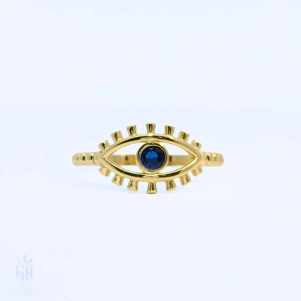 Blue Sapphire Evil Eye Ring – 14K Solid Gold Dainty September Birthstone Gift for Women