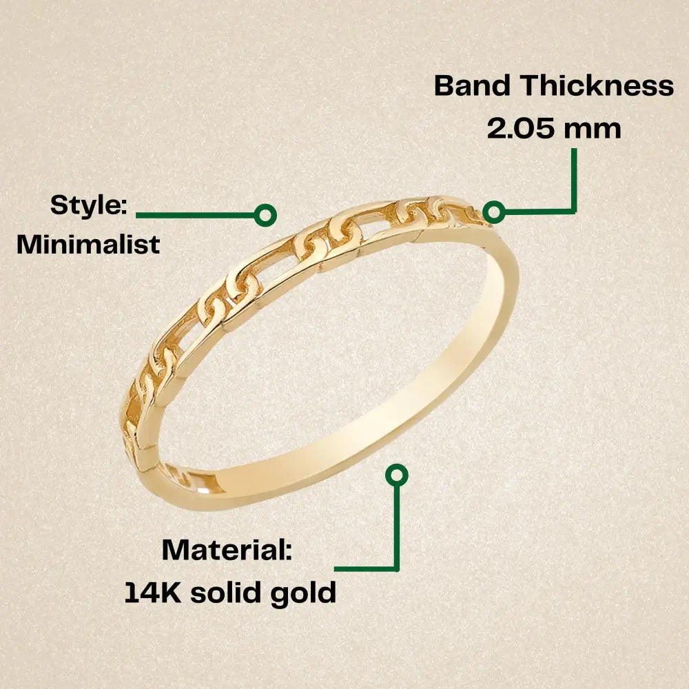 Dainty 14K Gold Chain Ring Elegant Linked Band Design Minimal Stacking Jewelry Gift