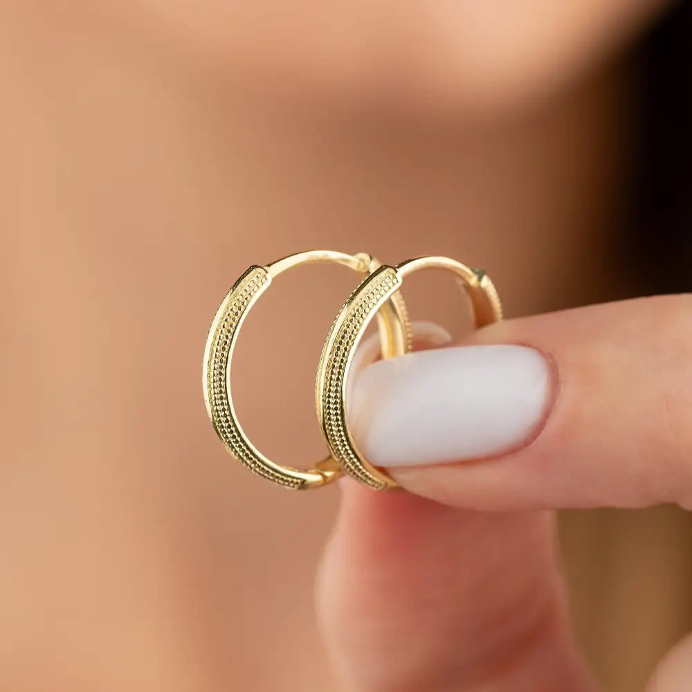 Dainty Earrings 14K Solid Gold | Textured Huggy Hoop Earrings in Yellow Rose & White Gold for Women - Hoop Earrings