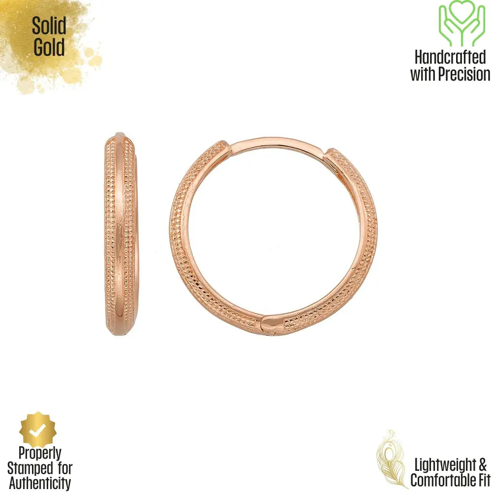 Dainty Earrings 14K Solid Gold | Textured Huggy Hoop Earrings in Yellow Rose & White Gold for Women - Hoop Earrings