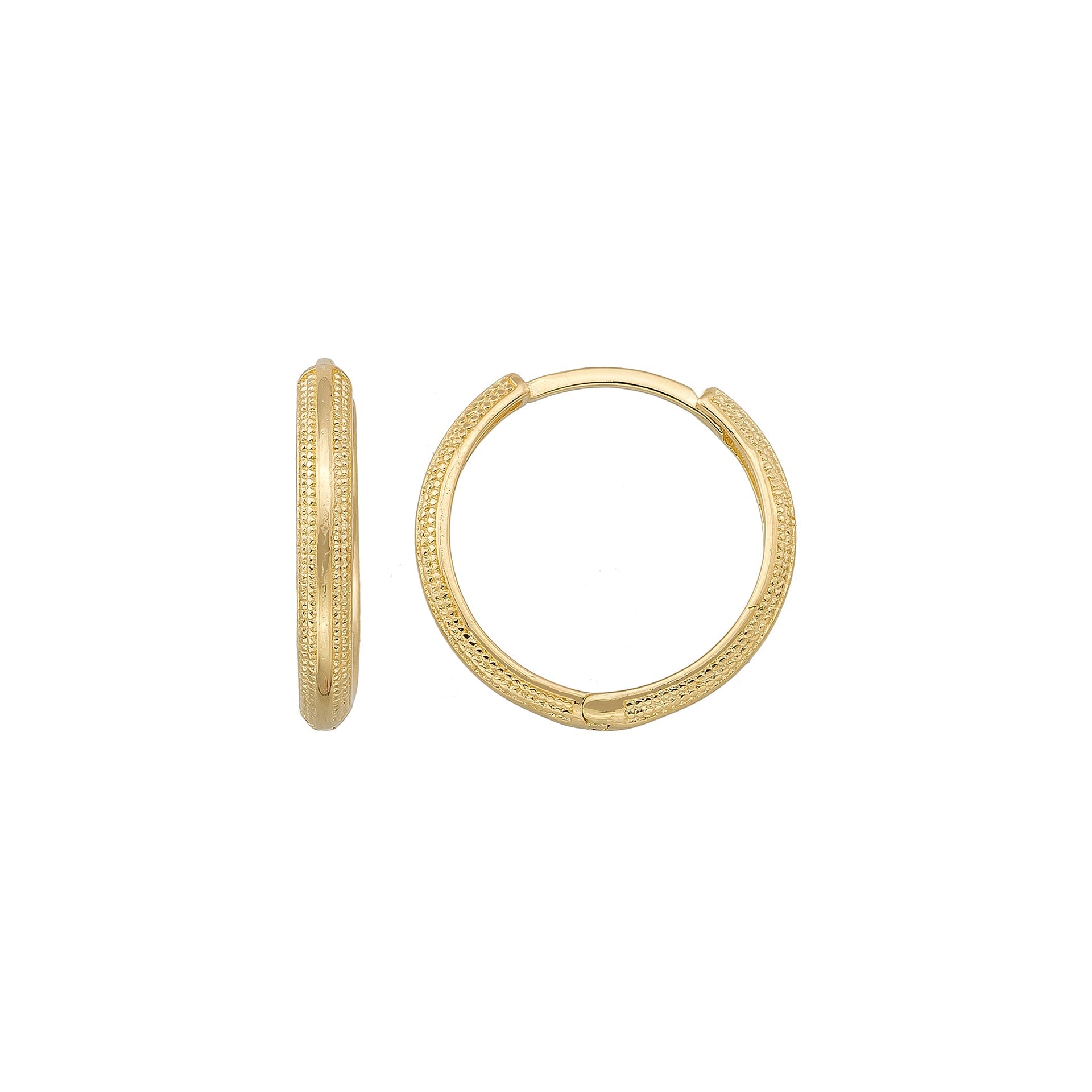 Dainty Earrings 14K Solid Gold | Textured Huggy Hoop Earrings in Yellow Rose & White Gold for Women - Single (1Earring)