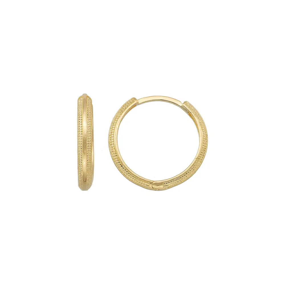 Dainty Earrings 14K Solid Gold | Textured Huggy Hoop Earrings in Yellow Rose & White Gold for Women - Single (1Earring)