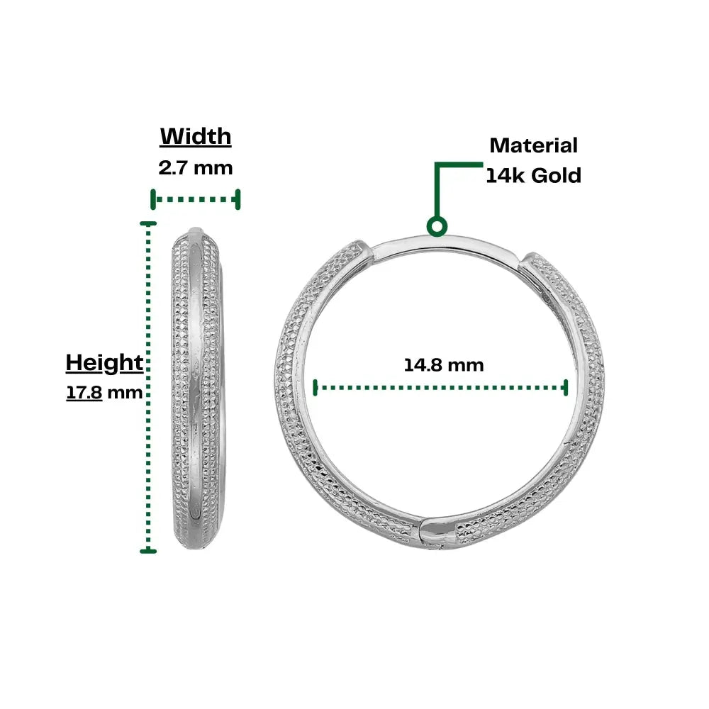 Dainty Earrings 14K Solid Gold | Textured Huggy Hoop Earrings in Yellow Rose & White Gold for Women - Hoop Earrings