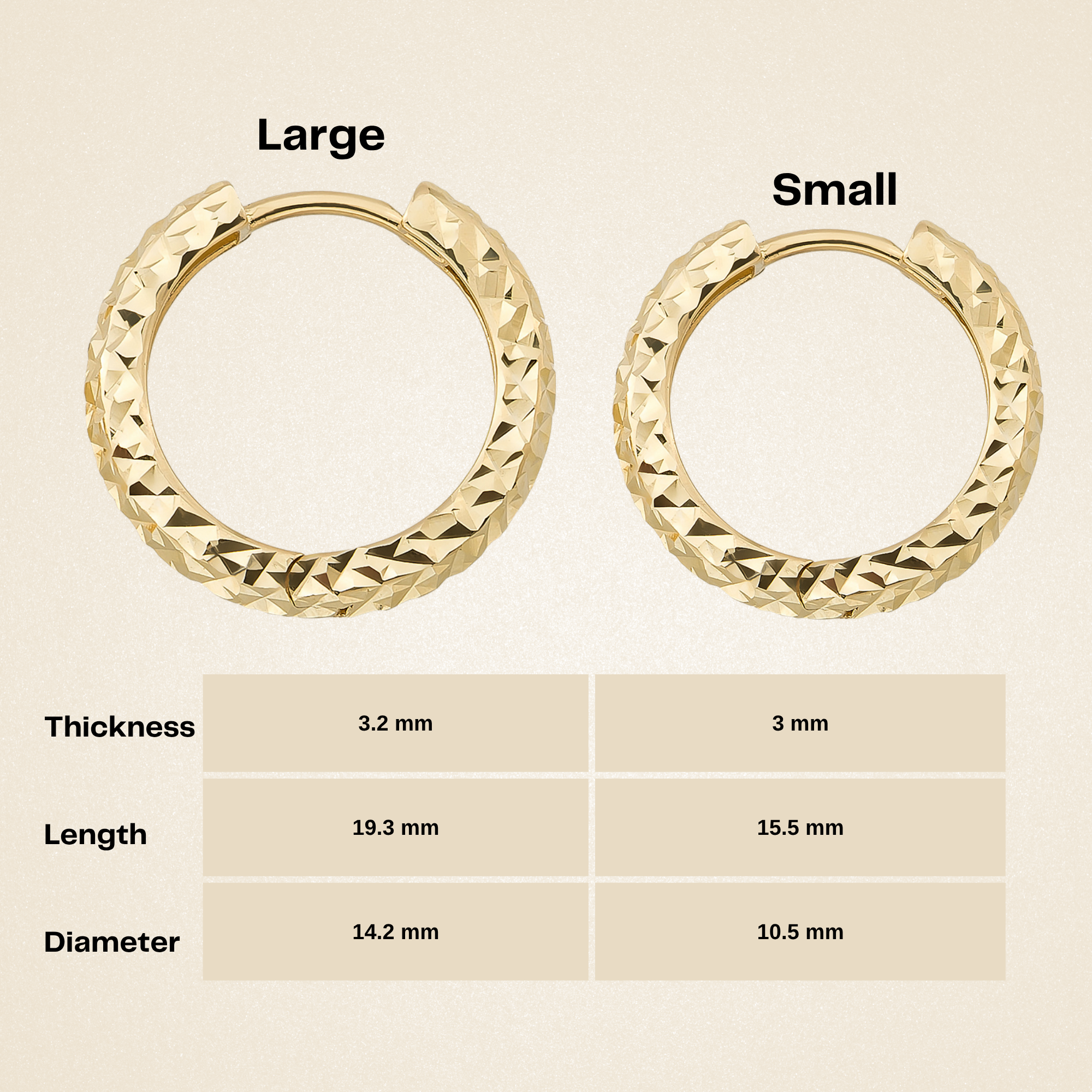 Diamond Cut Hoop Huggies Earrings 14K Solid Gold | Minimal Round Shiny Hoops 10 mm or 14 mm Huggy Hoops for Everyday