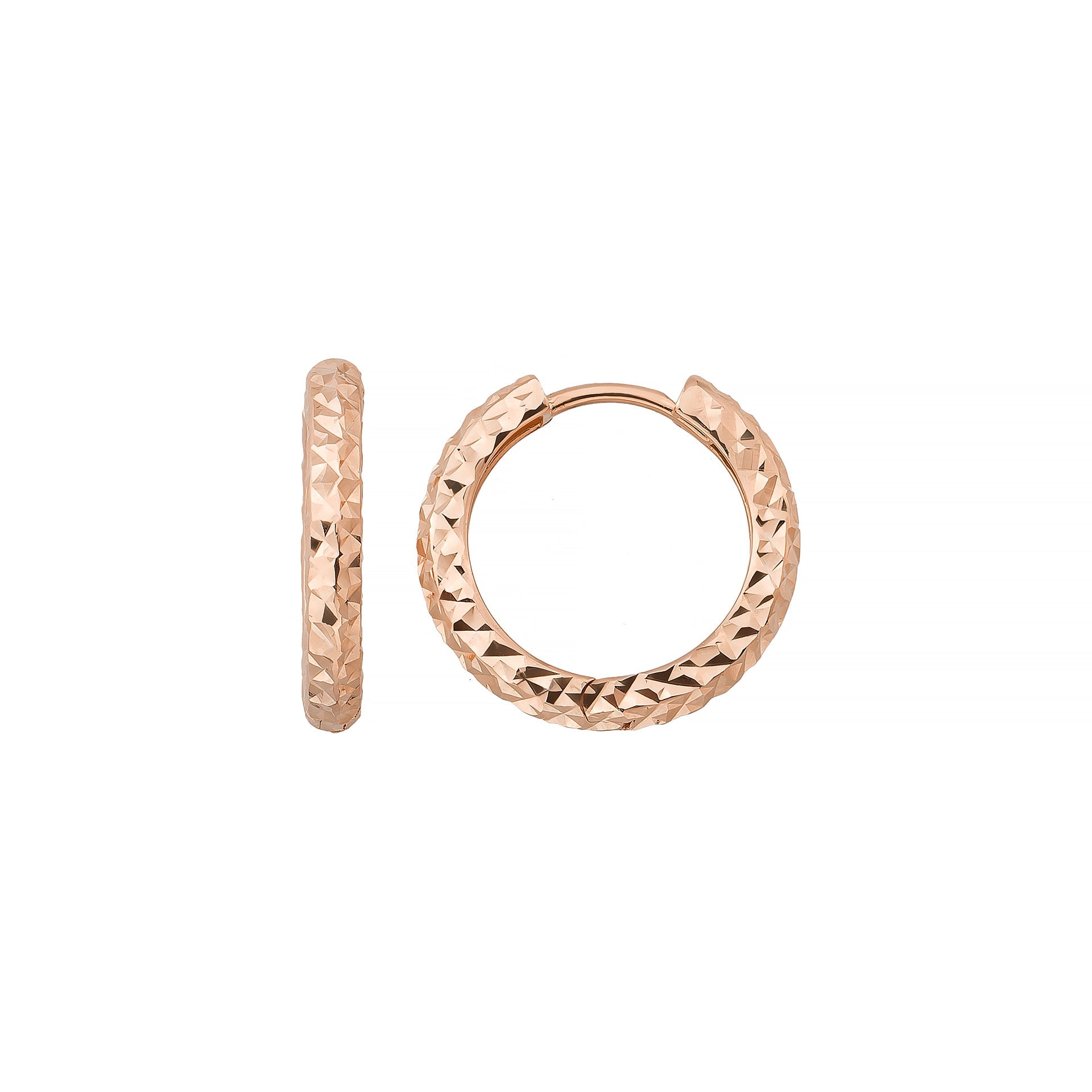 Diamond Cut Hoop Huggies Earrings 14K Solid Gold | Minimal Round Shiny Hoops 10 mm or 14 mm Huggy Hoops for Everyday