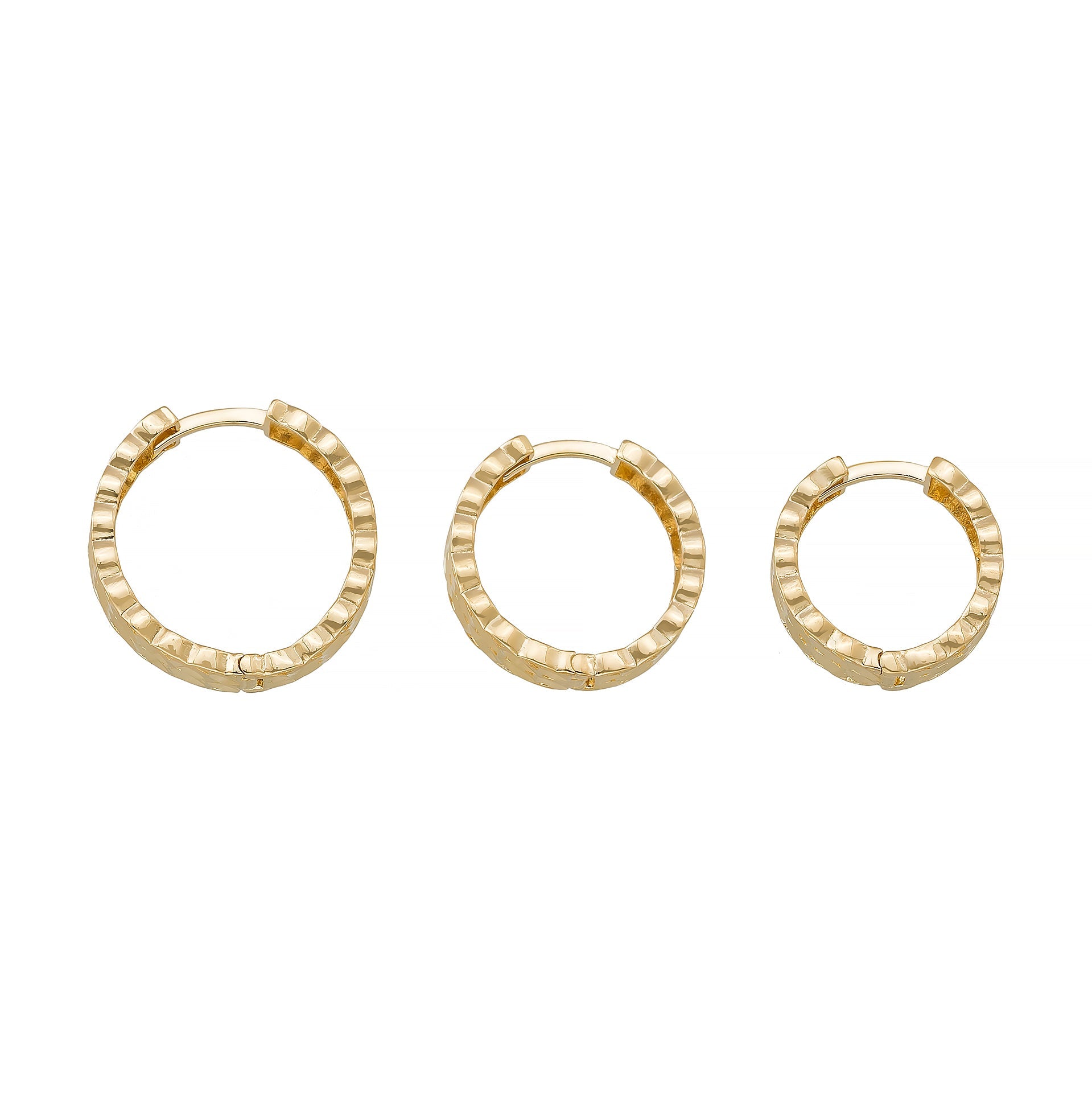 Diamond-Cut Huggie Hoop Earrings 14K Solid Gold | 11.5 mm 13.5 mm 15.7 mm Wide Huggy Hoops for Women - Hoop Earrings