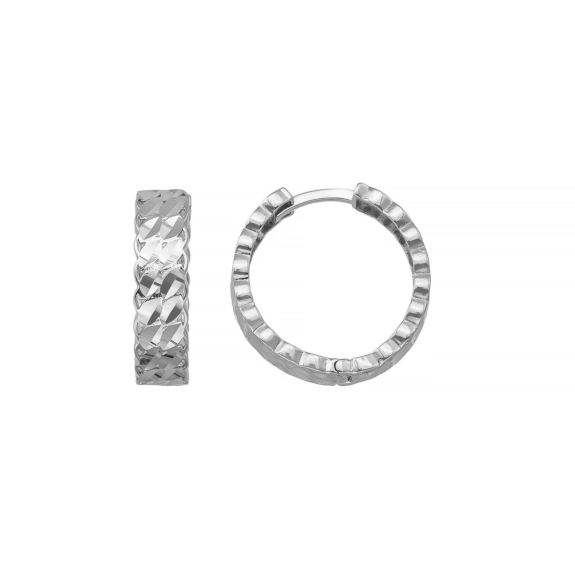 Diamond-Cut Huggie Hoop Earrings 14K Solid Gold | 11.5 mm 13.5 mm 15.7 mm Wide Huggy Hoops for Women - Single Small