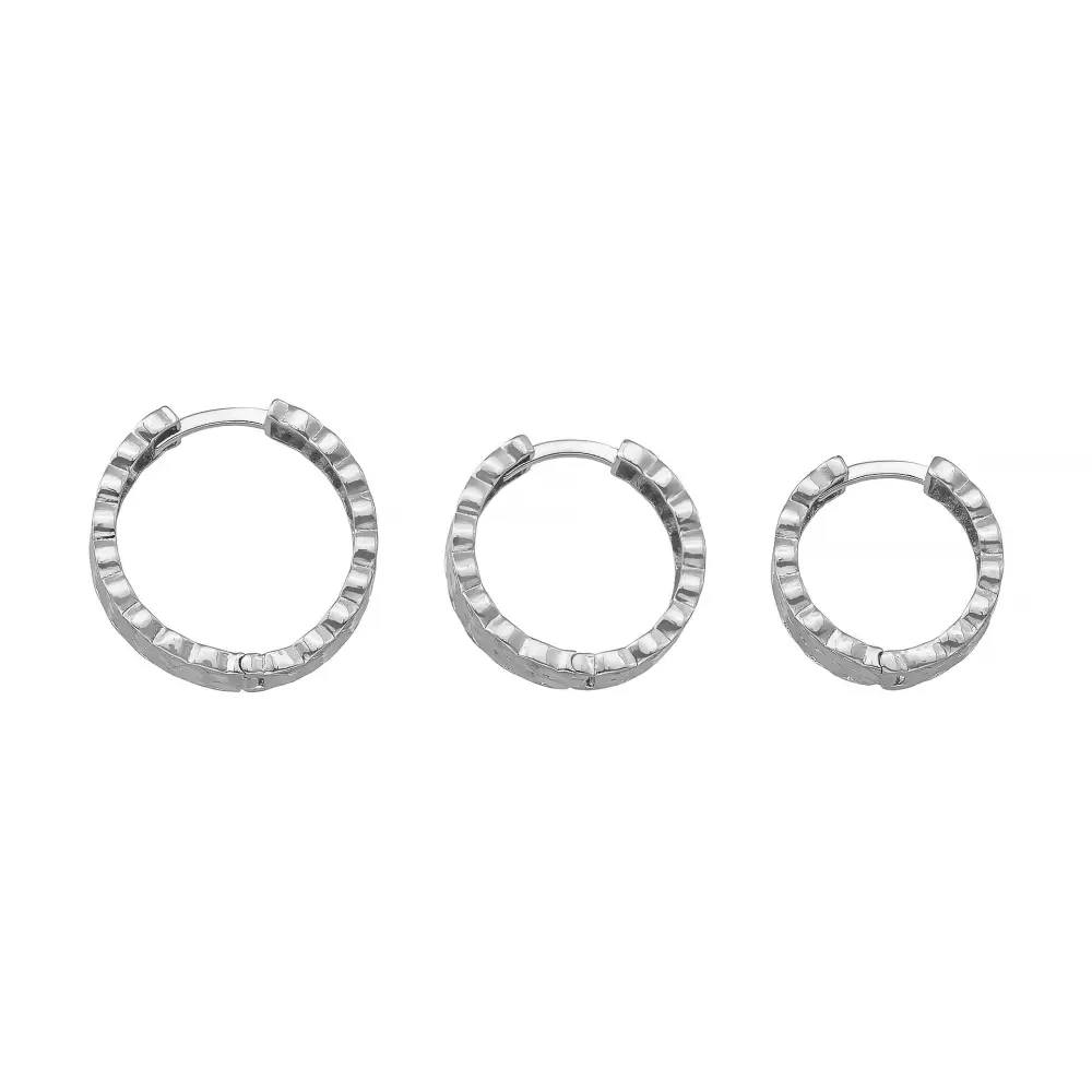 Diamond-Cut Huggie Hoop Earrings 14K Solid Gold | 11.5 mm 13.5 mm 15.7 mm Wide Huggy Hoops for Women - Hoop Earrings