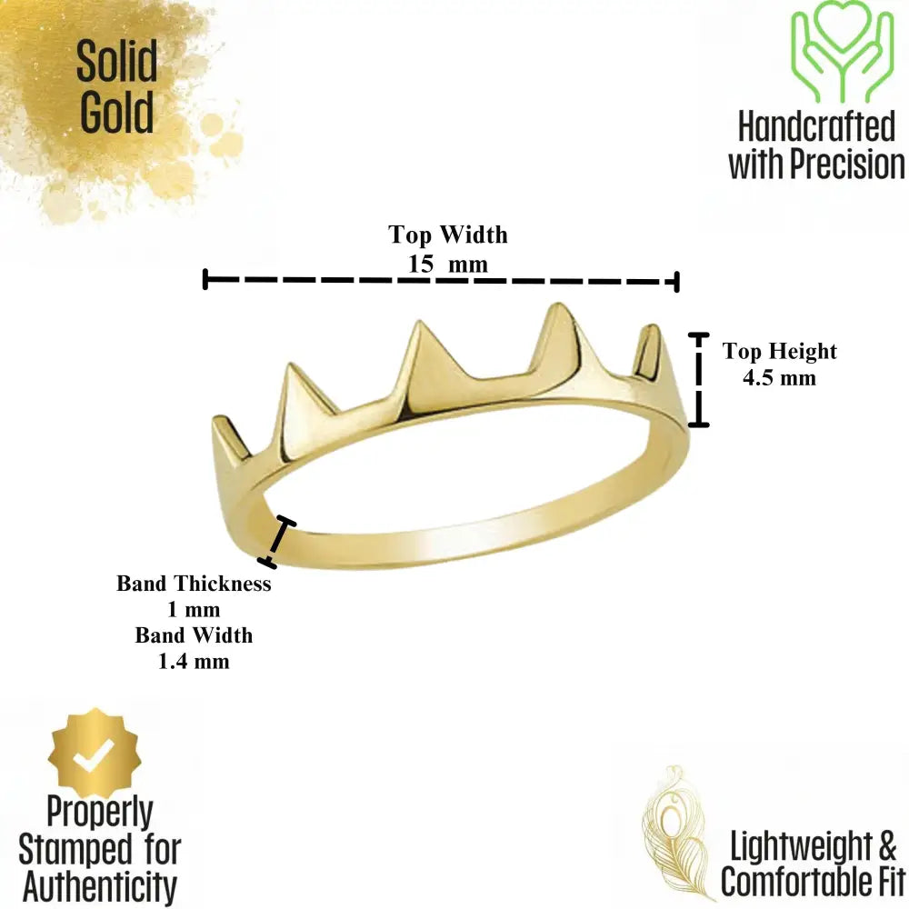 Gold Crown Spike Ring Modern Minimal Band with Bold Geometric Peaks Trendy Statement Design