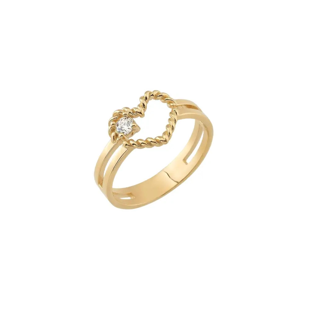 Gold Heart Ring with Diamond Accent Elegant Twisted Rope Design for Her