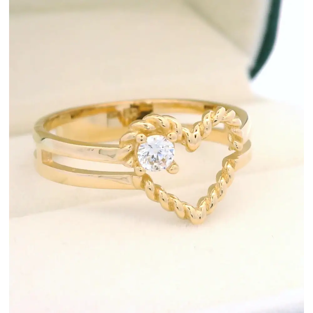 Gold Heart Ring with Diamond Accent Elegant Twisted Rope Design for Her