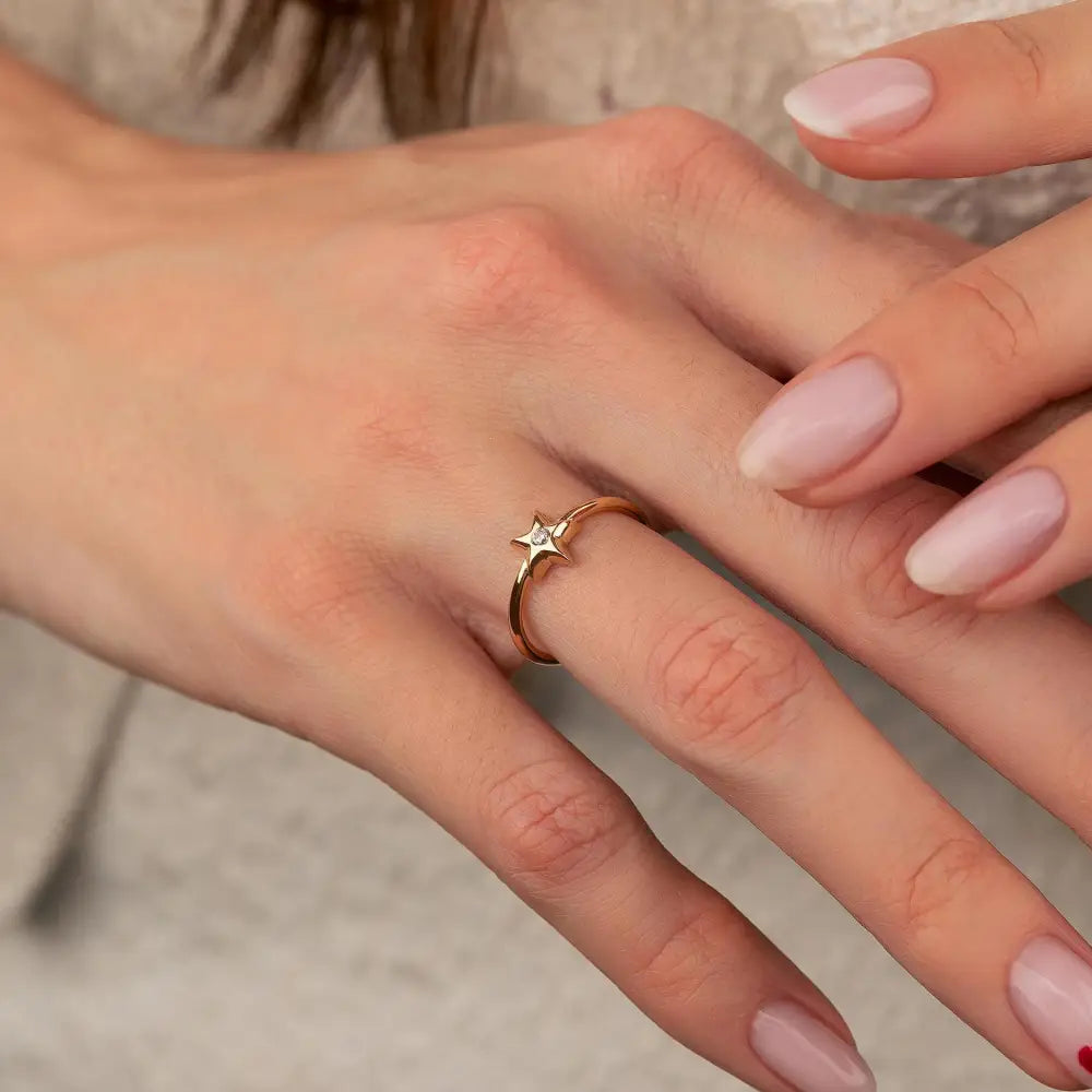Gold Star Shaped Ring with Diamond Modern Chic Jewelry for Women