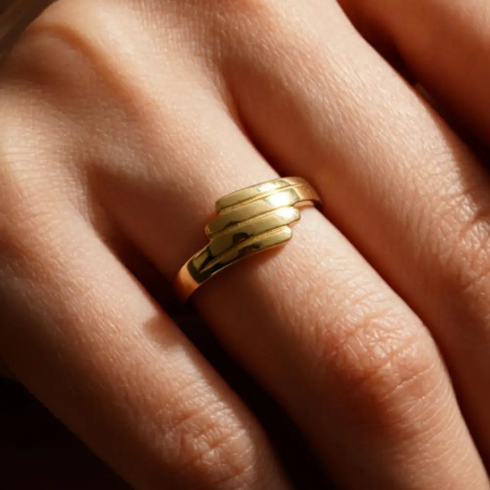 Handcrafted 14K Gold Angel Wing Ring Elegant Gold Band Dainty Jewelry
