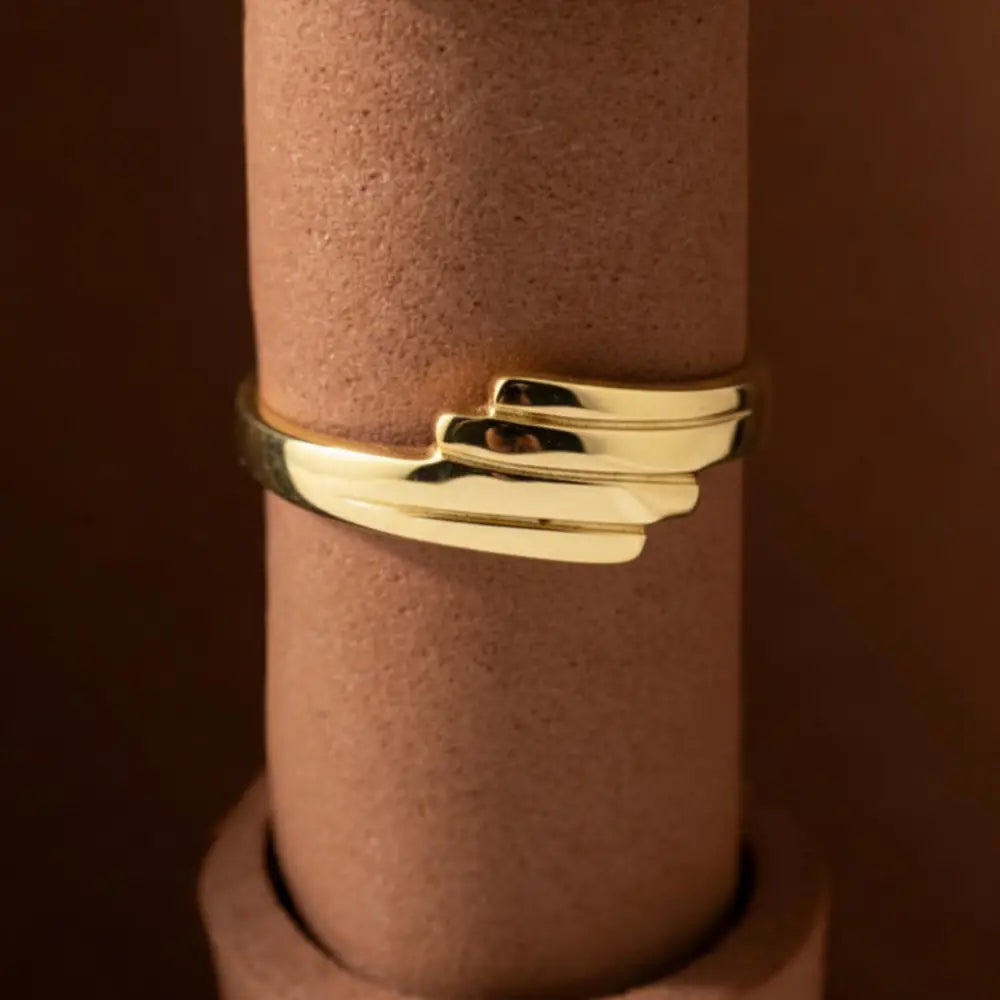 Handcrafted 14K Gold Angel Wing Ring Elegant Gold Band Dainty Jewelry