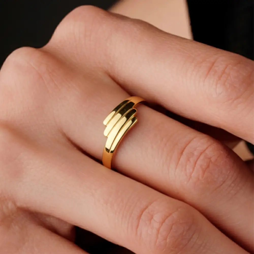 Handcrafted 14K Gold Angel Wing Ring Elegant Gold Band Dainty Jewelry