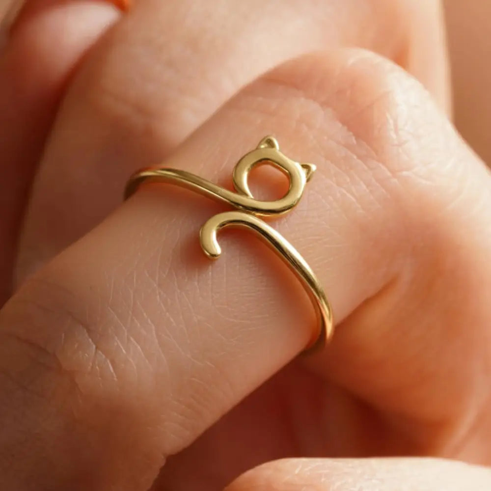 Handcrafted 14K Gold Cat Ring Dainty Kitty Jewelry for Women