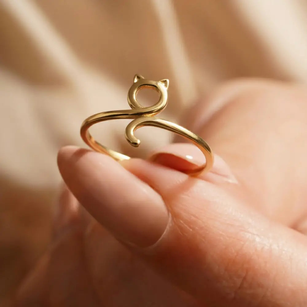 Handcrafted 14K Gold Cat Ring Dainty Kitty Jewelry for Women
