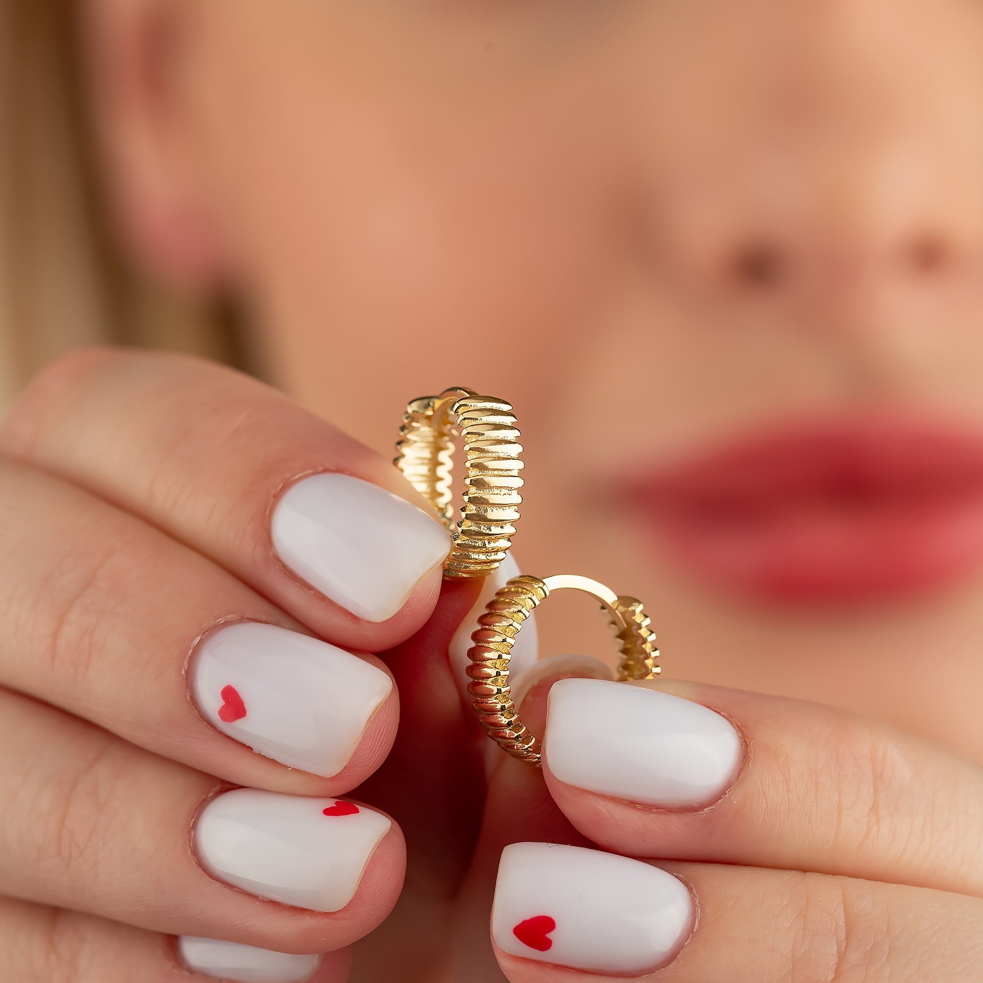 Handcrafted 14K Gold Croissant Hoops Ribbed Design for Women Jewelry for Her - Hoop Earrings