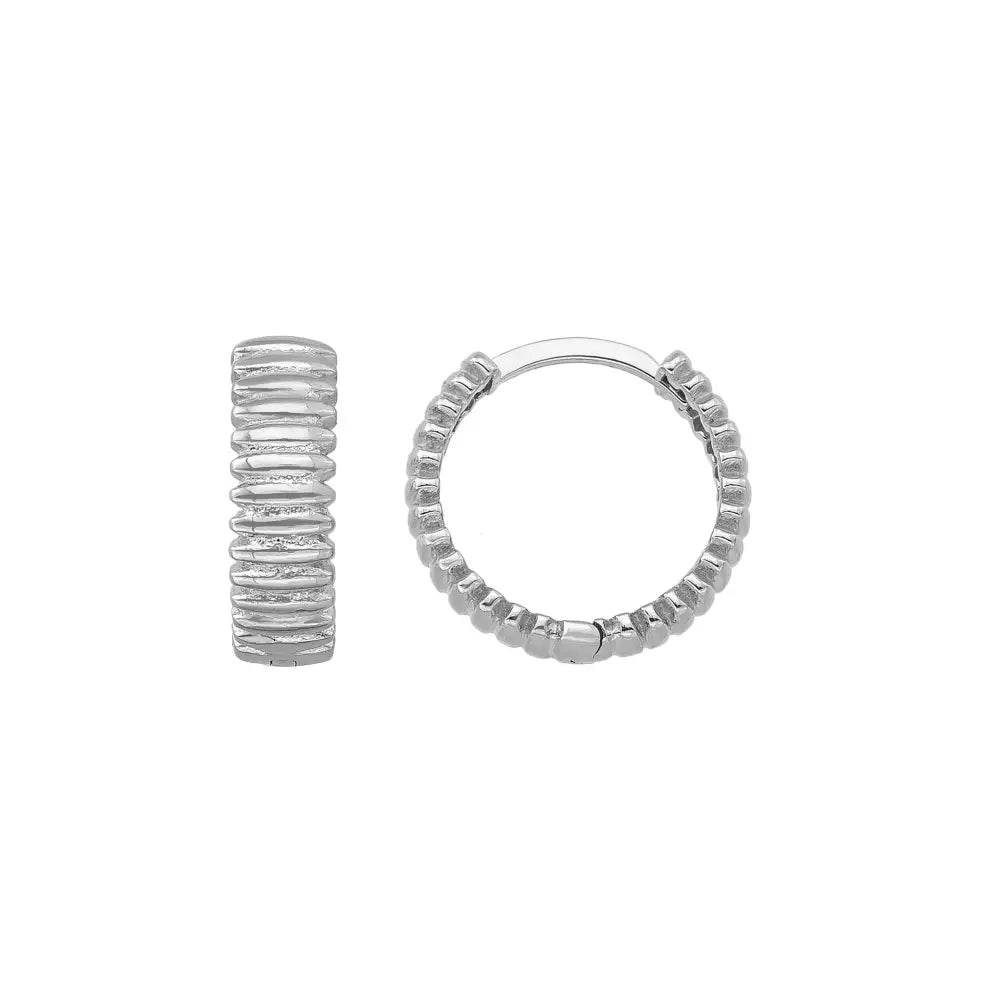 Handcrafted 14K Gold Croissant Hoops Ribbed Design for Women Jewelry for Her - Single Earring / 14K White Gold - Hoop