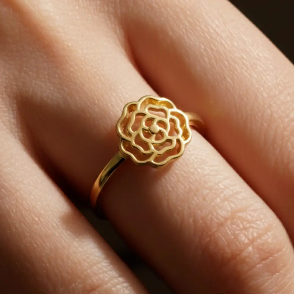 Handcrafted 14K Gold Floral Ring Delicate Rose Band Elegant Jewelry Gift