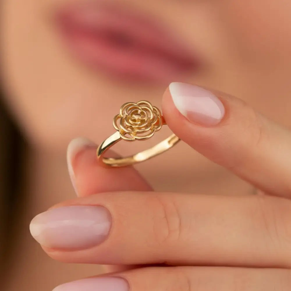 Handcrafted 14K Gold Floral Ring Delicate Rose Band Elegant Jewelry Gift