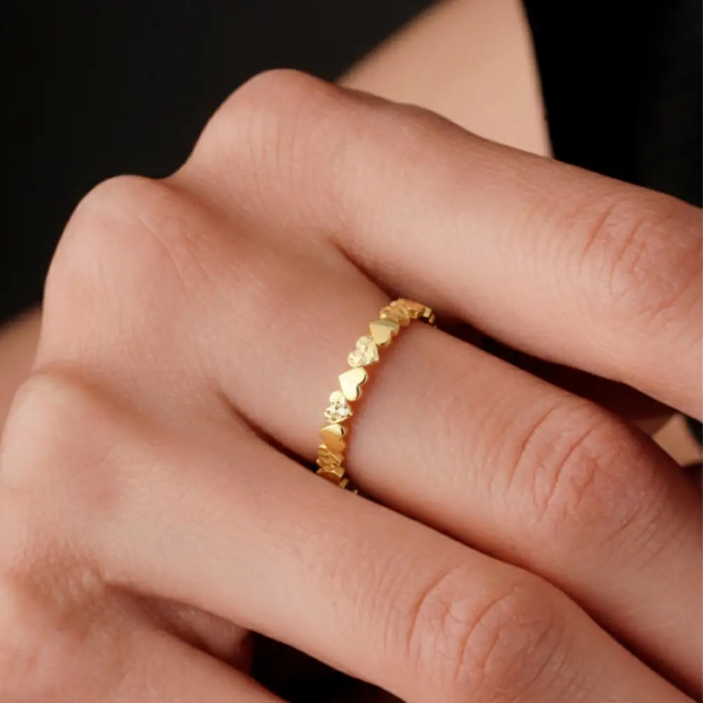 Handcrafted 14K Gold Heart Band Dainty Gold Jewelry Gift for Women by GoA