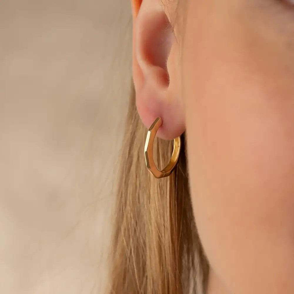 Handcrafted 14K Gold Hexagonal Hoop Earrings | Geometric Solid Gold Hoops for Women - Hoop Earrings