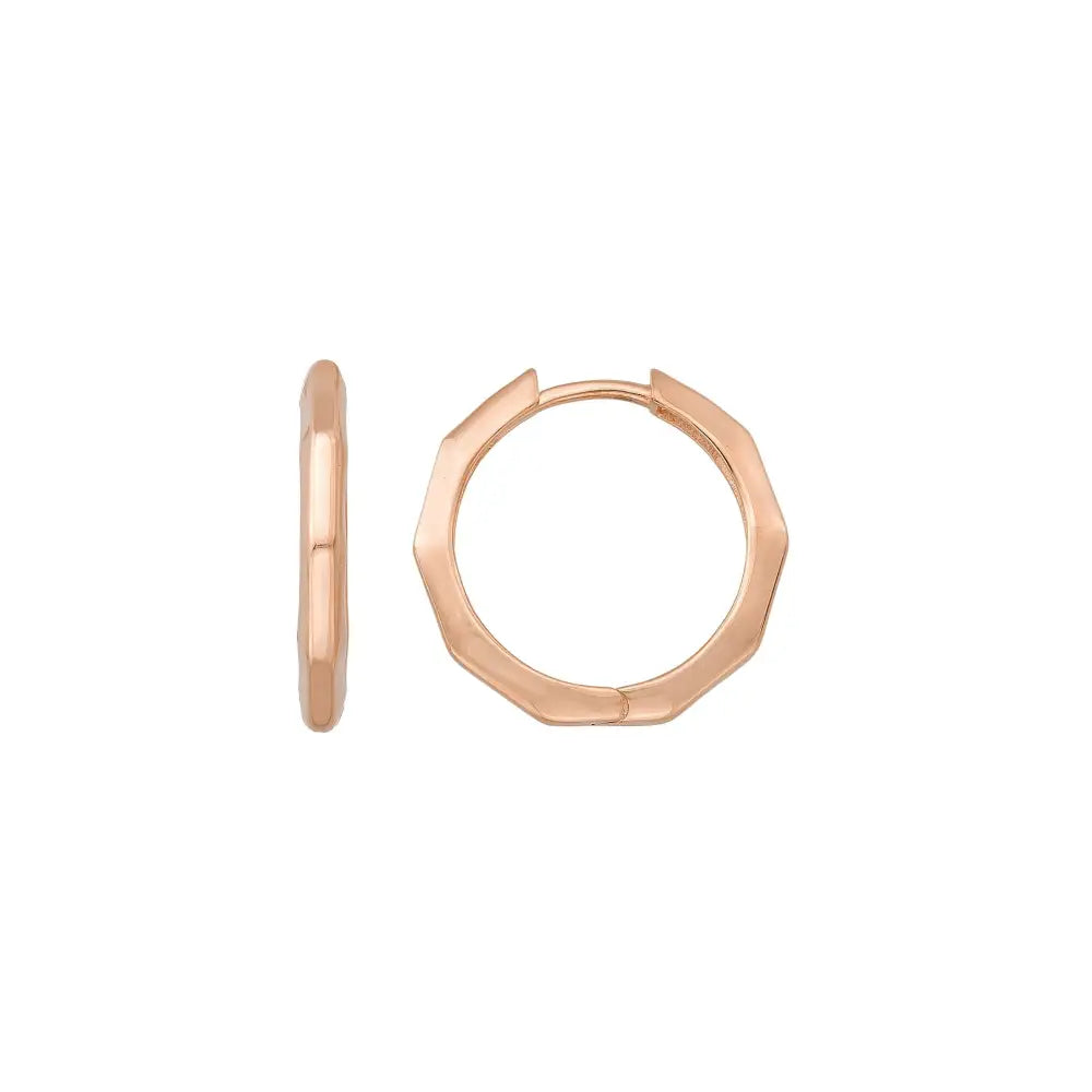 Handcrafted 14K Gold Hexagonal Hoop Earrings | Geometric Solid Gold Hoops for Women - Single (1 Earring) / 14K Rose