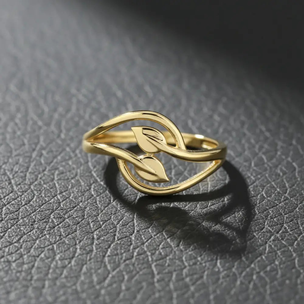 Handcrafted 14K Gold Leaf Ring Dainty Intertwined Solid Gold Jewelry Twisted for Women