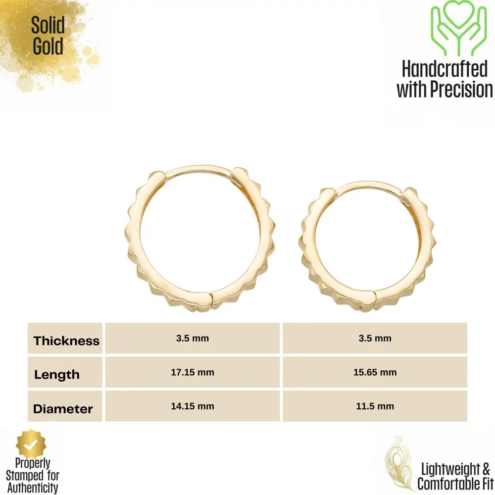 Handcrafted 14K Gold Pyramid Huggie Hoops Geometric Jewelry for Women - Hoop Earrings